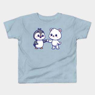 Cute Polar Bear With Penguin Cartoon Kids T-Shirt